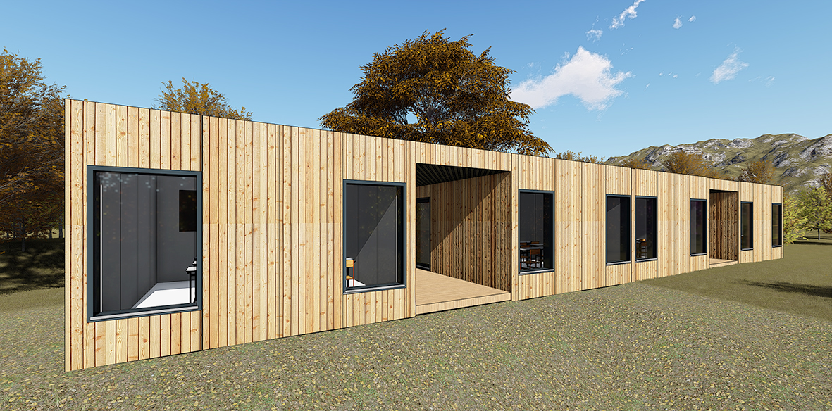 Maison modulaire bois et extension modulaire i-modul (64m2 SPC, dalle béton, ERP - enseignement)