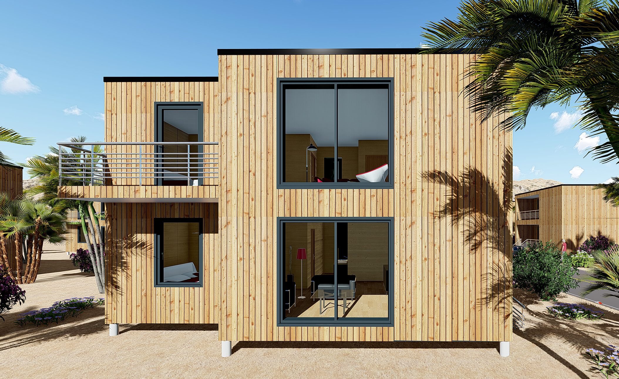 Maison modulaire bois et extension modulaire i-modul (105m2, R+1, Douglas naturel)
