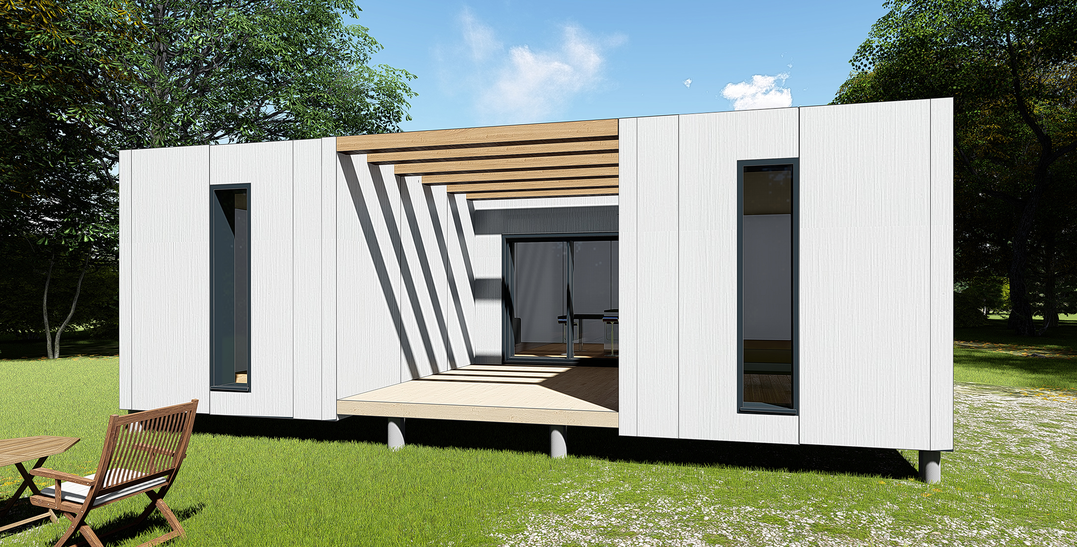 Maison modulaire bois et extension modulaire i-modul (50m2 SPC, dalle-bois, façade composite)