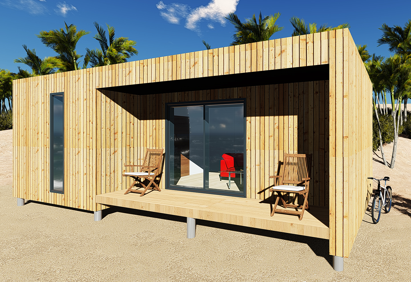 Maison modulaire bois et extension modulaire i-modul (25m2 SPC, dalle-bois, Douglas naturel)